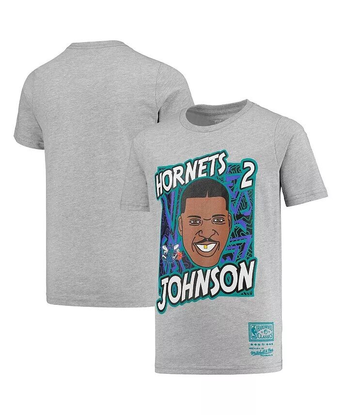 

Серая футболка Larry Johnson для больших мальчиков и девочек Charlotte Hornets Hardwood Classics King Of The Court Player Mitchell & Ness, серый