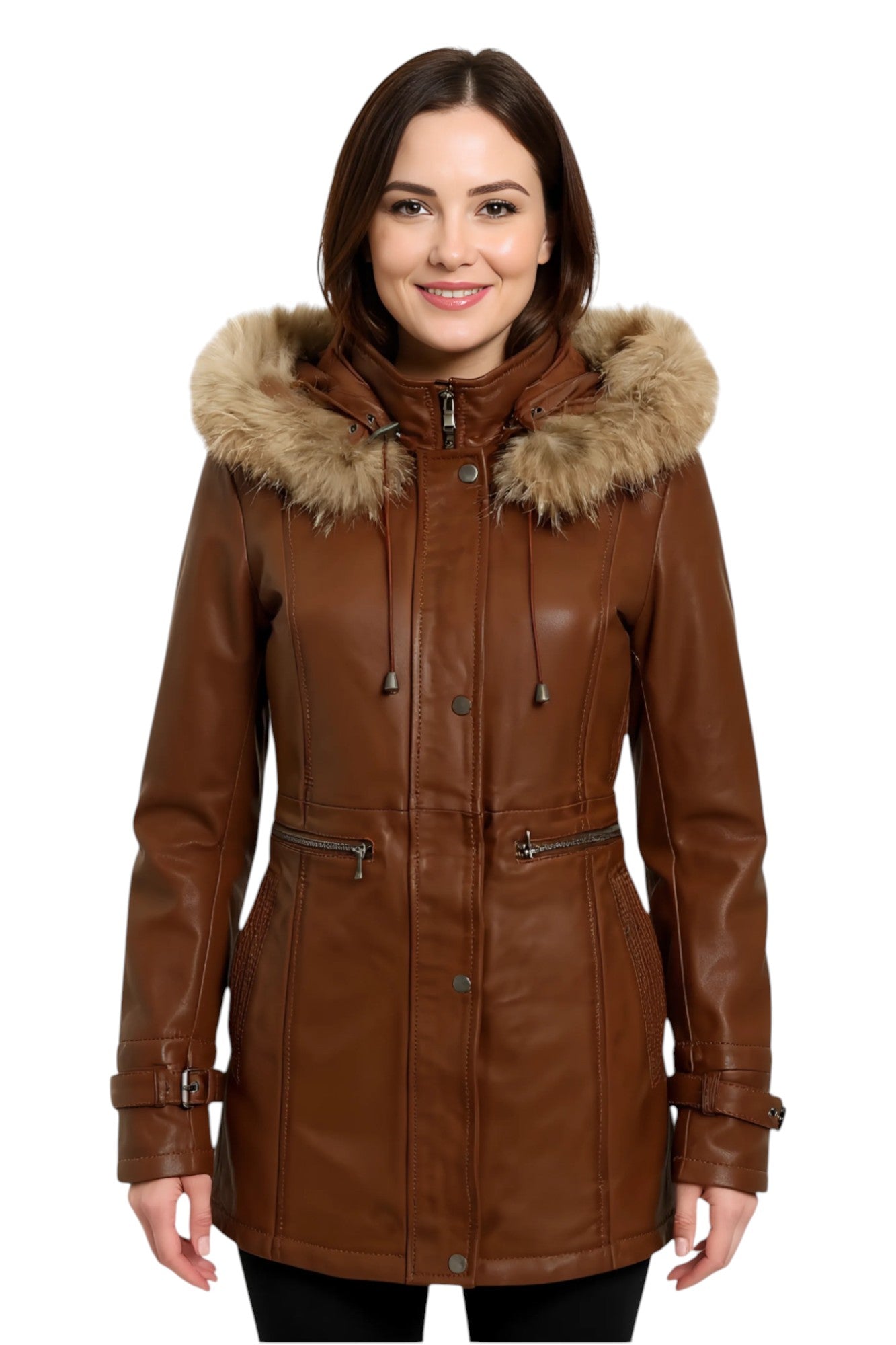 

Женская светло-коричневая кожаная куртка-парка с капюшоном - Charleville Infinity Leather, коричневый