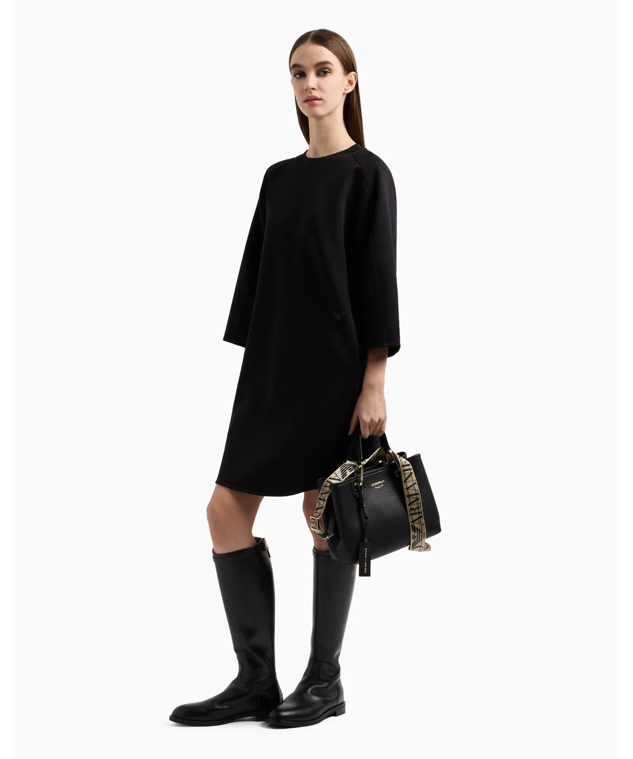 Платье с утяжкой Emporio Armani двойной трикотаж, чёрный