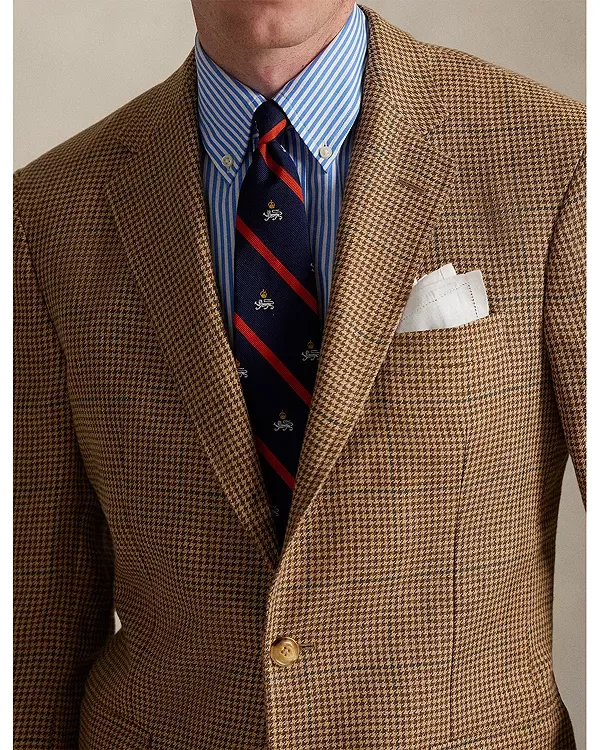Летний твидовый пиджак поло приталенного кроя Polo Ralph Lauren, Tan/Brown — фото 4