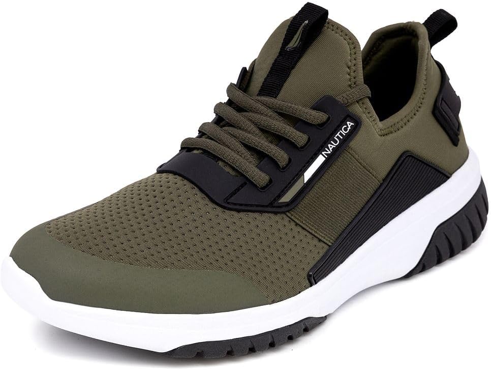 

Мужские кроссовки Nautica: спортивные, удобные, повседневные обувь на шнуровке для ходьбы, черный/оливковый