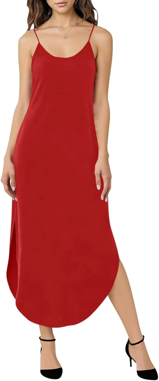 Платье-ками Backless для женщин летнее на тонких бретелях, мягкое и удобное, без рукавов, для отдыха дома, пляжа и отпуска Generic, красный — фото 2