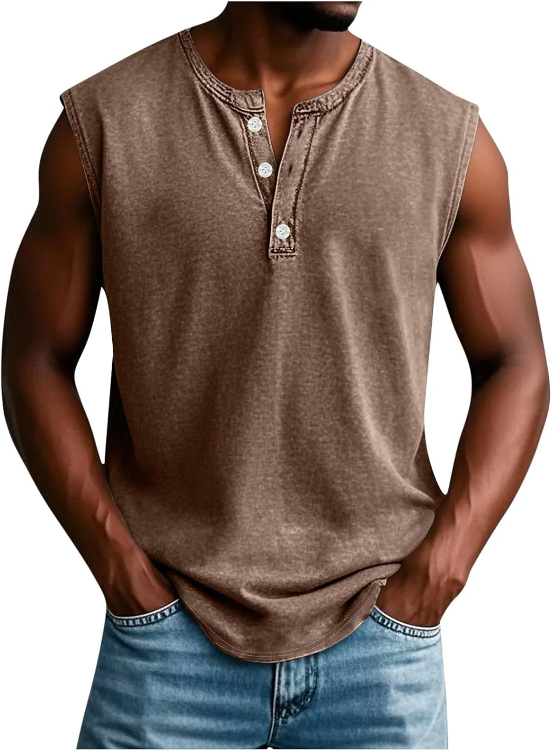 

Мужская футболка-поло без рукавов Henley для лета и отдыха Sdeycui