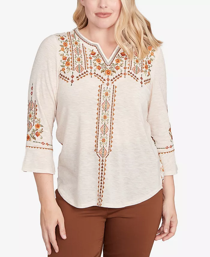 

Женский топ Mount Laurel с геометрической цветочной вышивкой Alfred Dunner, коричневый/бежевый