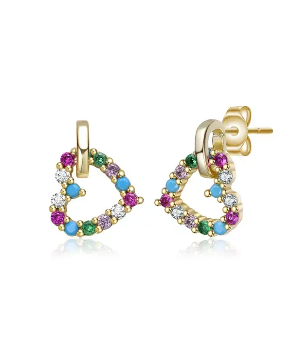 

Детские серьги-подвески в форме сердца с покрытием из 14-каратного золота и разноцветными кубическими цирконами Gigigirl, multi-colored