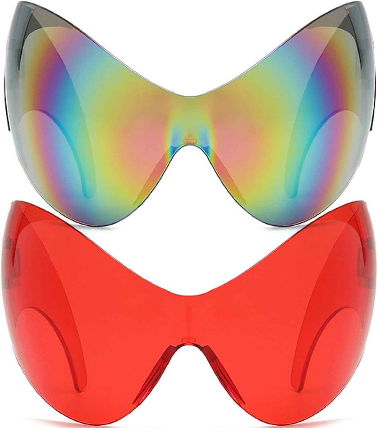 

Модные супербольшие солнцезащитные очки «кошачий глаз» в стиле Y2K для женщин, винтажные солнцезащитные очки-маска в стиле «цельный щит», мужские солнцезащитные очки в стиле хип-хоп mincl, 2pcs-multicolor&red