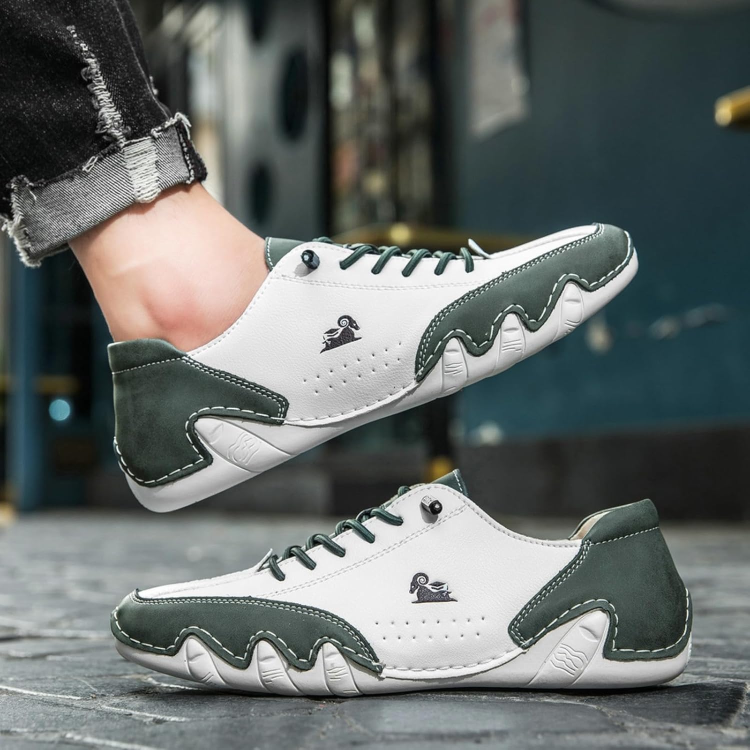 Мужские слипоны XJYPUU2, удобные, ручной работы, из кожи и замши, низкие, с нескользящей подошвой, минималистичные, для вождения, обувь для ходьбы, A-3 — фото 2