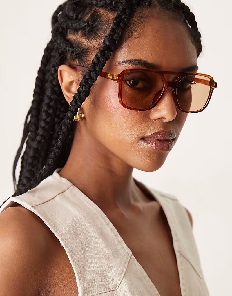 

Солнцезащитные очки-авиаторы ASOS DESIGN в медово-черепичной оправе со светло-коричневыми линзами