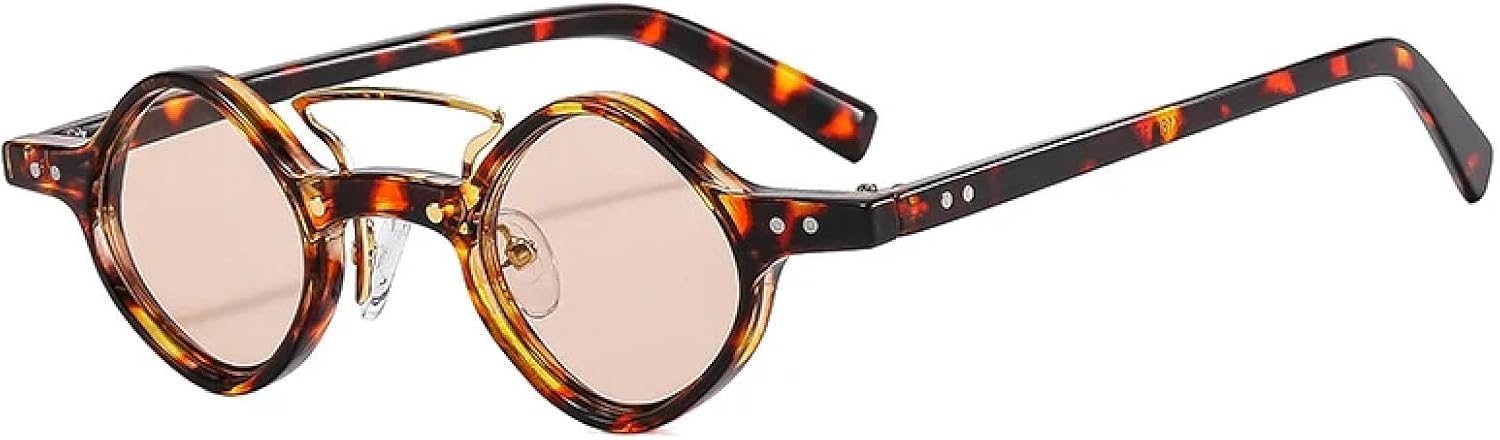 

Модные маленькие солнцезащитные очки для женщин в стиле ретро с прозрачными линзами цвета океана и защитой от УФ-излучения UV400, для мужчин с заклепками, в стиле панк TOIPASTN, Leopard Champagne