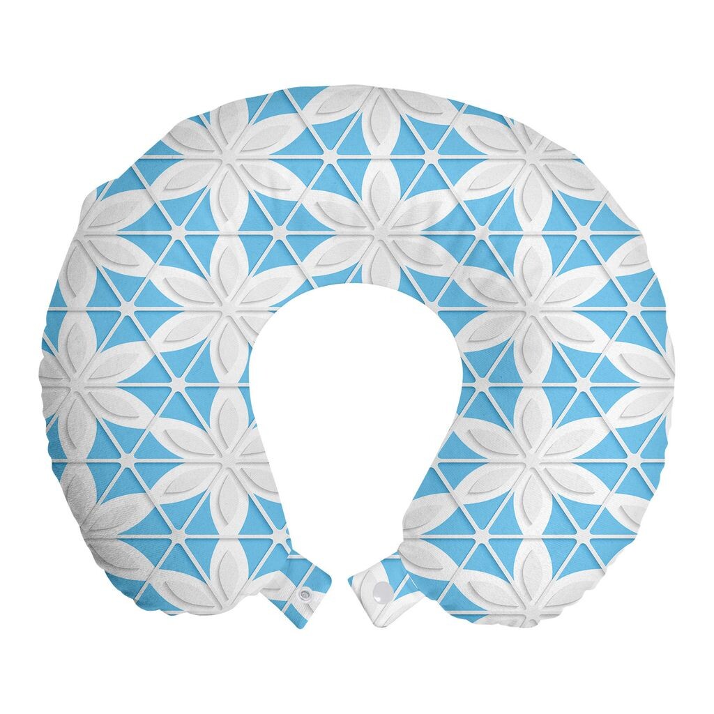 

Подушка для путешествий ABAKUHAUS Polygons, поддержка шеи, плитка, шестиугольники и цветы, пенопластовые дорожные принадлежности для самолетов и автомобилей, 30х30 см, небесно-голубой и белый