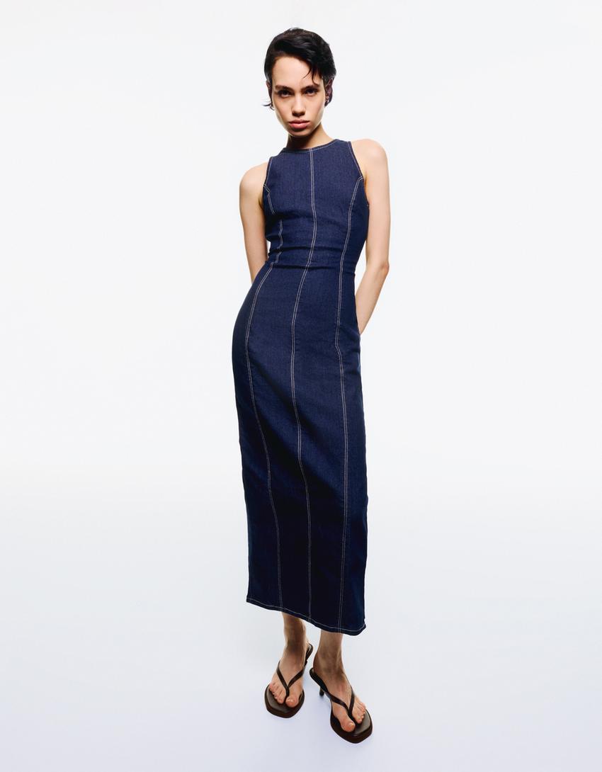 

Длинное джинсовое платье Bershka, синий