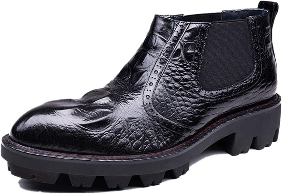 

Ботильоны на высокой шпильке Rui для мужчин, ботинки Челси, премиальная натуральная кожа, модель с ноской, тисненый дизайн, круглый носок, водонепроницаемые, однотонные цвета (Цвет: красно-коричневый, Размер: 11 M US) Rui Landed