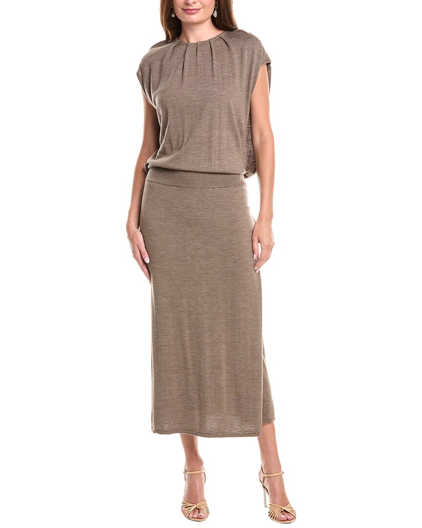 

SIMKHAI Xion Платье миди из шерсти с драпированным капюшоном, коричневый