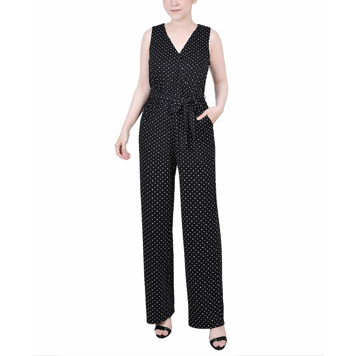 

Petites женский трикотажный комбинезон в горошек NY Collection, черно-белый