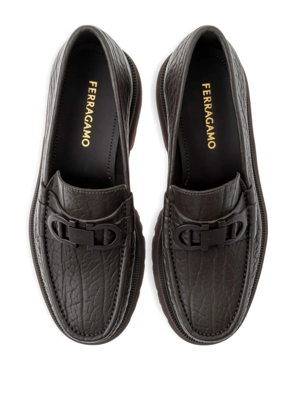 Фактурные лоферы с декором Gancini Ferragamo, коричневый — фото 3