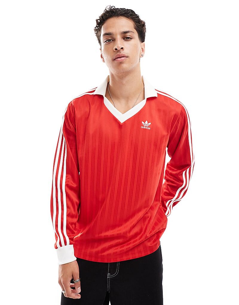 

adidas Originals – красная рубашка-поло с длинными рукавами из пике