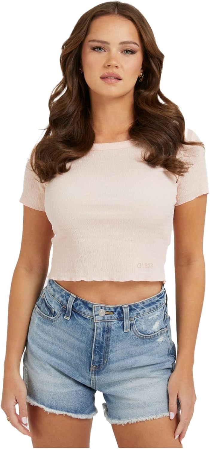 

GUESS Женская короткая футболка с круглым вырезом Smoked, Dolly Pink