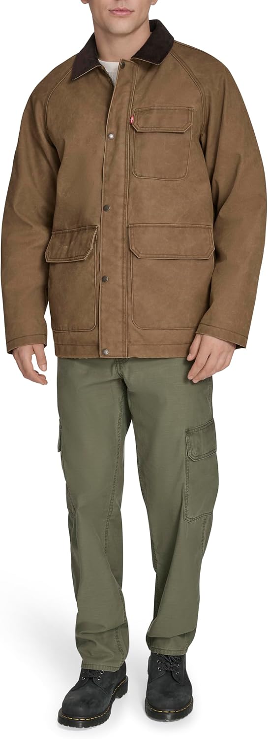 Мужская хлопковая куртка Levi's Barn с вельветовым воротником, Brown Wax Look — фото 2