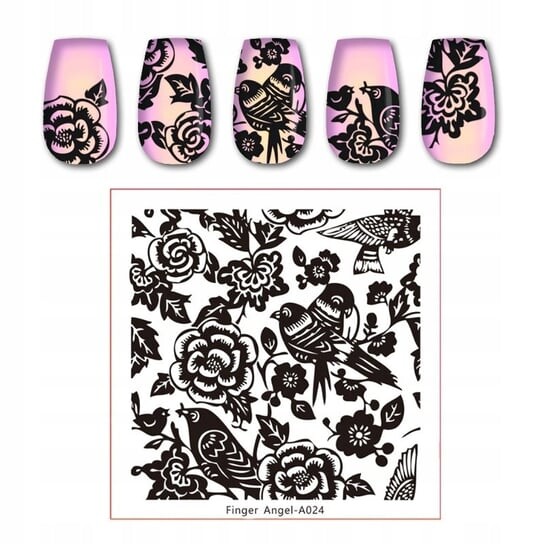 

Пластина для штампа для ногтей на палец ПТИЦЫ ЦВЕТЫ, Frezarkowo