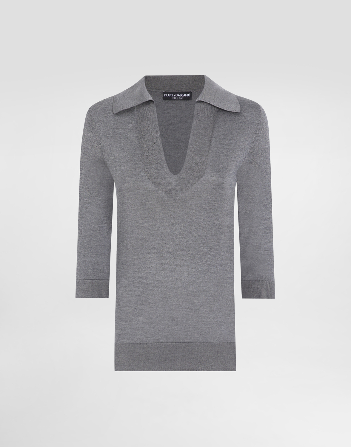 

Шелковая футболка-поло с v-образным вырезом и вышивкой логотипа dg Dolce & Gabbana, серый