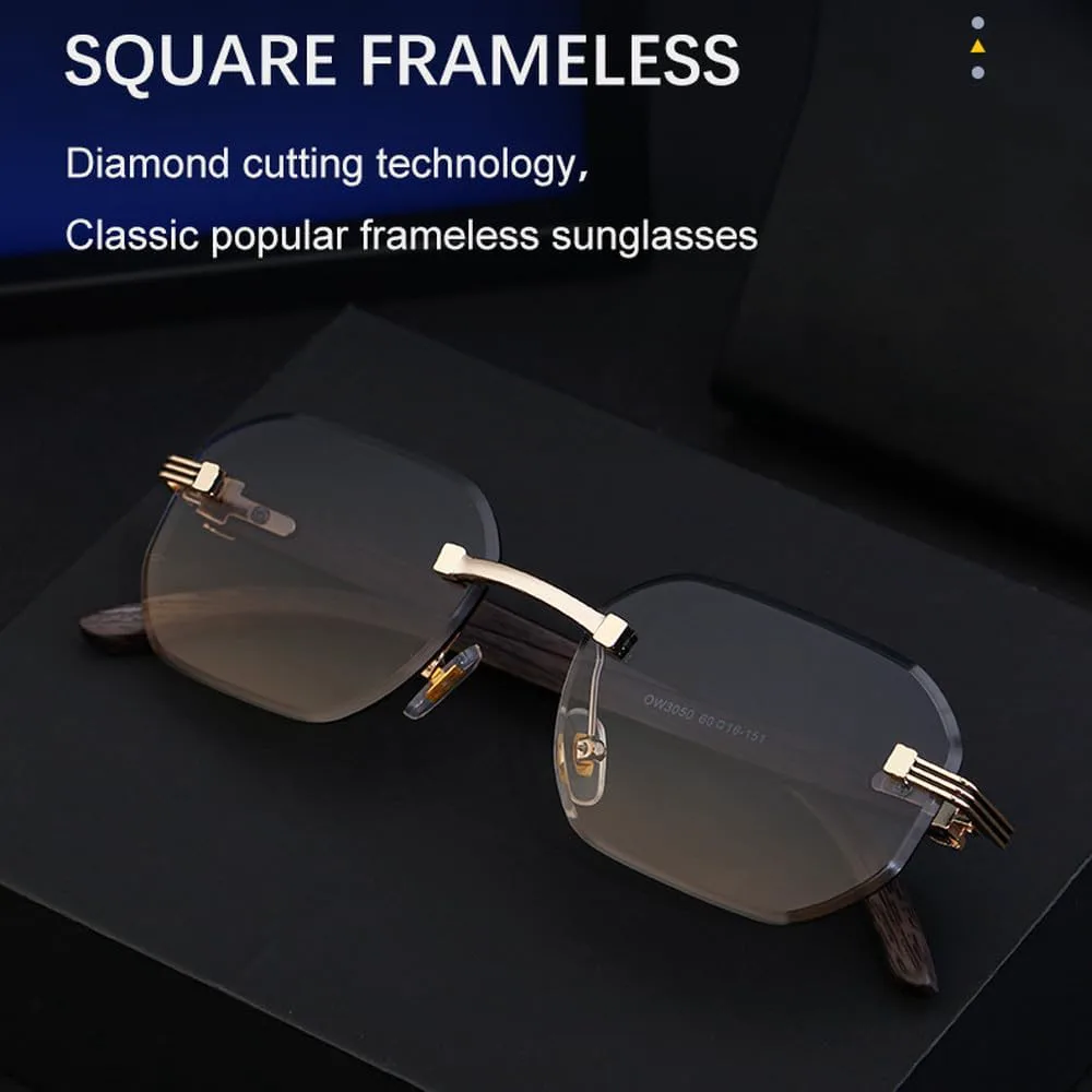 

Мужские солнцезащитные очки в стиле ретро без оправы под дерево, модные женские очки с алмазной огранкой, литературная деловая оправа, SUN2857 Generic, Gray