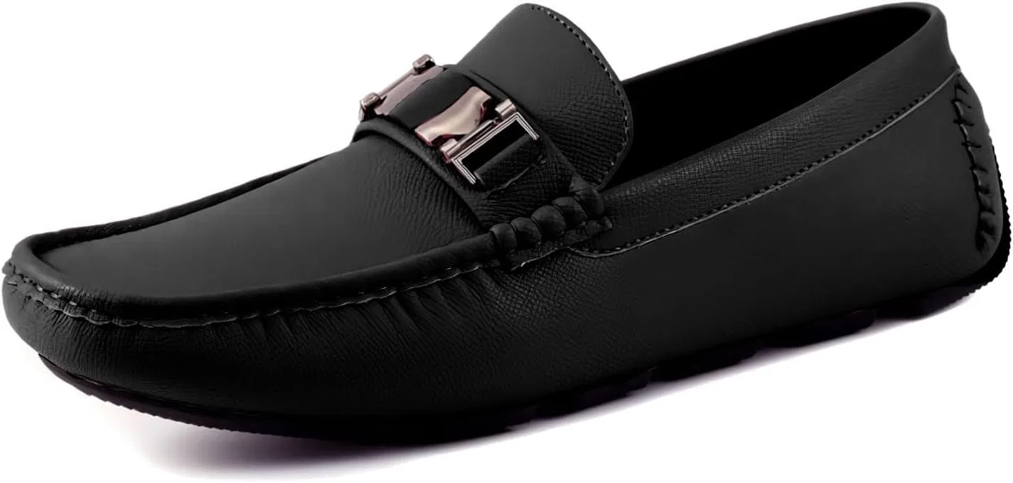 Лоферы туфли с эмалевой подковой, бренд Amali, модель Driving Moccasins, черный