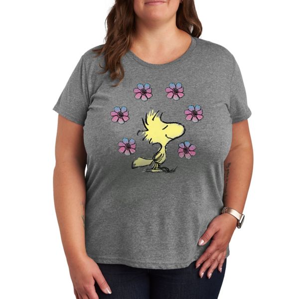 

Футболка Plus с цветочным принтом Peanuts Woodstock Licensed Character, серый