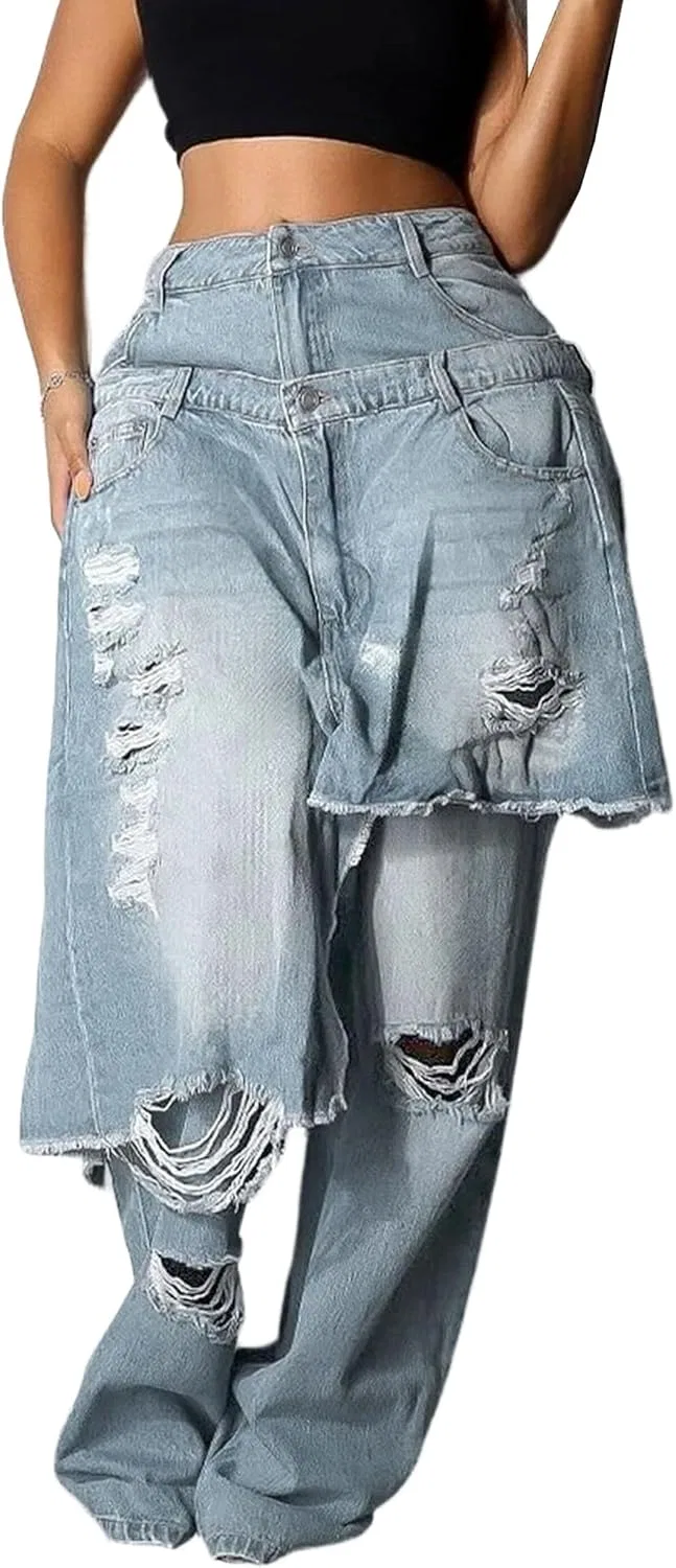 Джинсы женские Patchwork, Light Blue