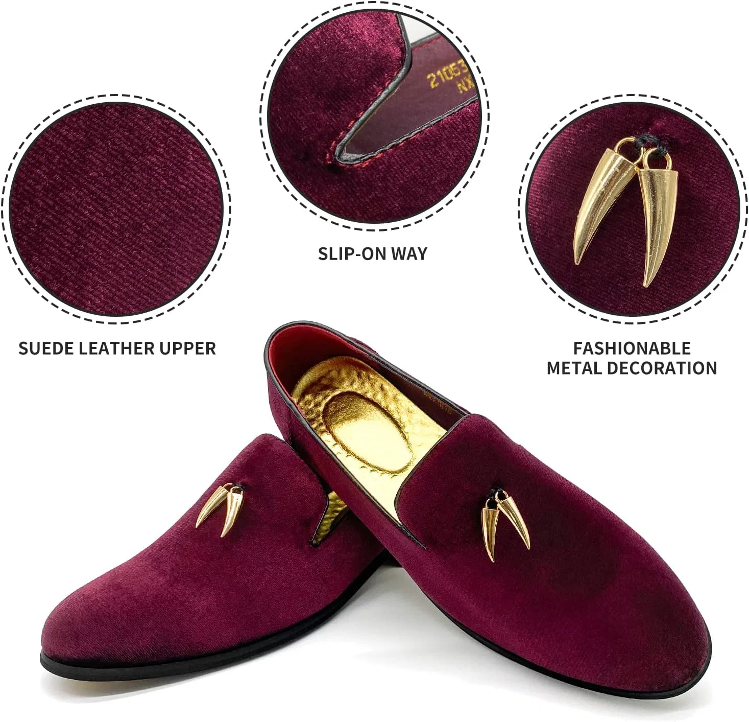 Мужские лоферы MHB Penny Slip-On из бархата и замши, туфли-слипоны с блестками, в стиле смокинга, Burgundy — фото 4