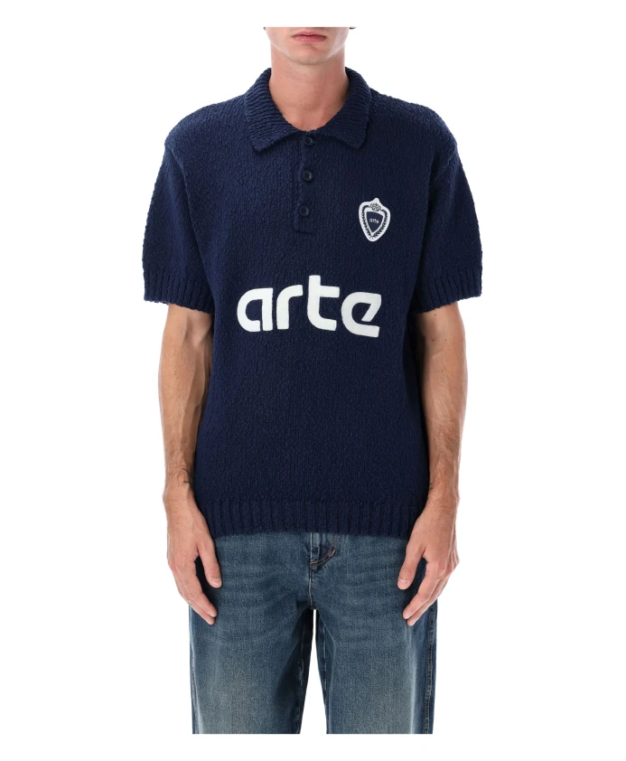 

Вязаный поло-пуловер темно-синего цвета для американского футбола, осень-зима 2025. Arte Antwerp, синий
