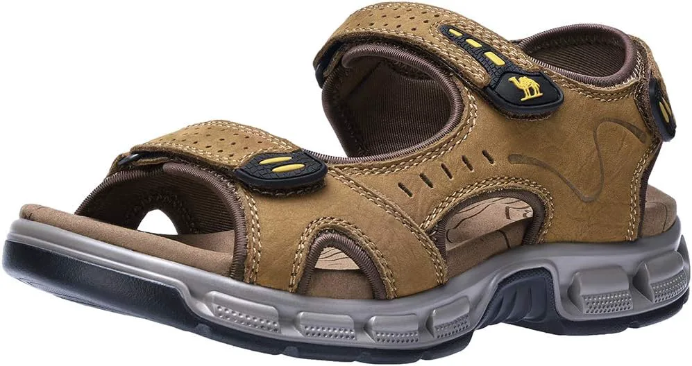 

CAMEL CROWN Men's Leather Сандалии for Hiking Walking Beach Treads Water Athletic Outdoor with Premium Air Cushion | Waterproof, коричневый