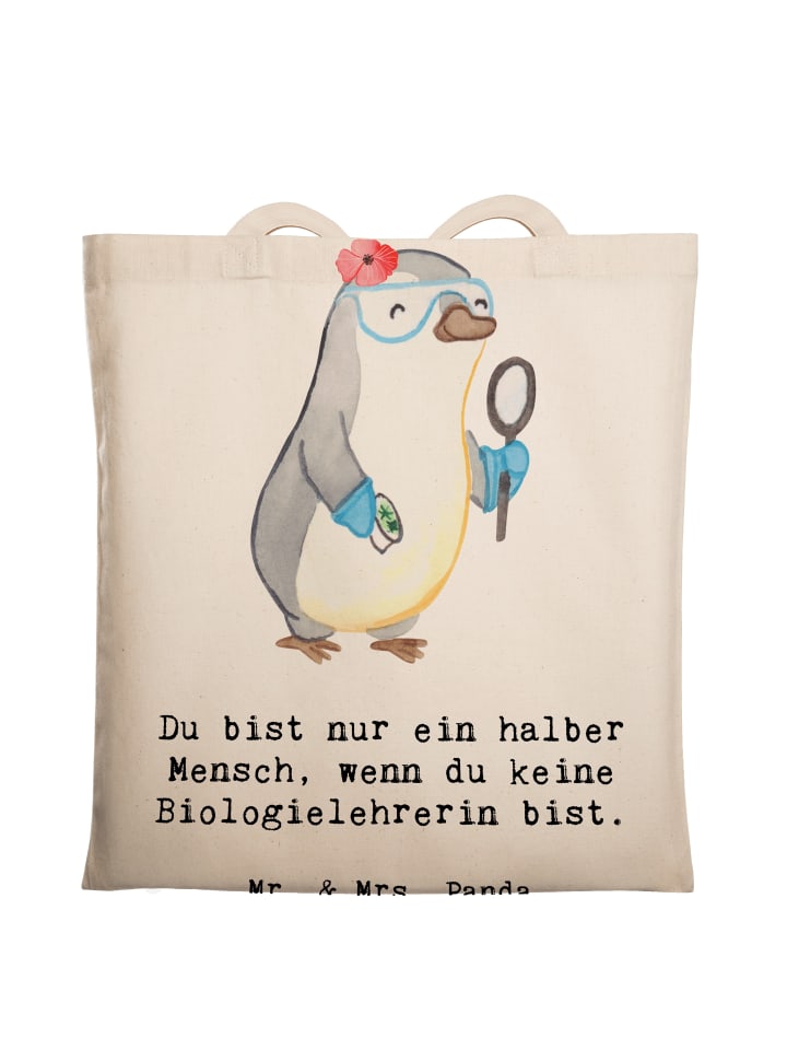 

Mr. & Mrs. Panda Сумка-шоппер, дизайн для учителя биологии, в форме сердца с надписью, кремового цвета