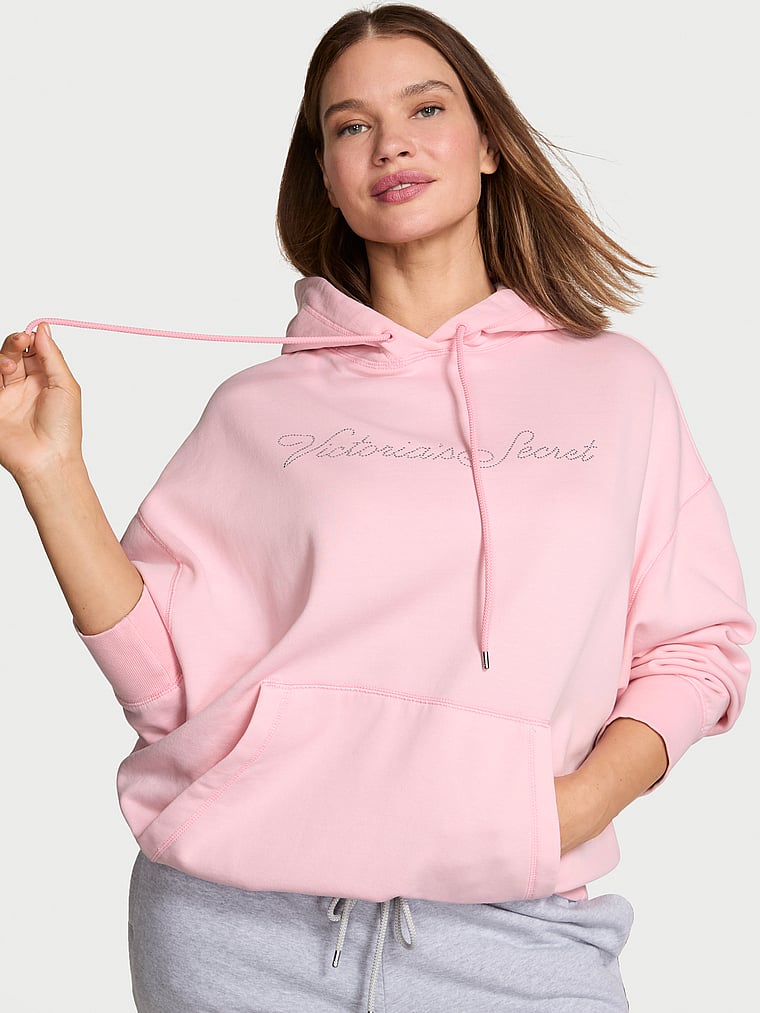 Худи с капюшоном Victoria's Secret Angel Essentials Iconic Fleece Relaxed, светло-розовый — фото 4