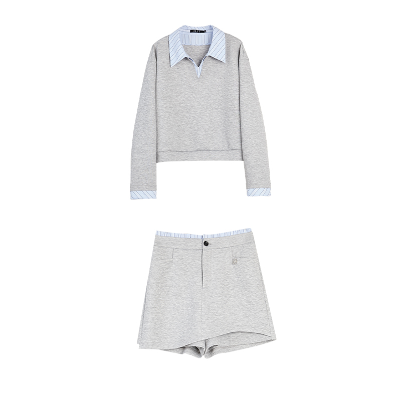 

Повседневный костюм женский с лацканом умеренной длины короткий ELLE, светло-серый