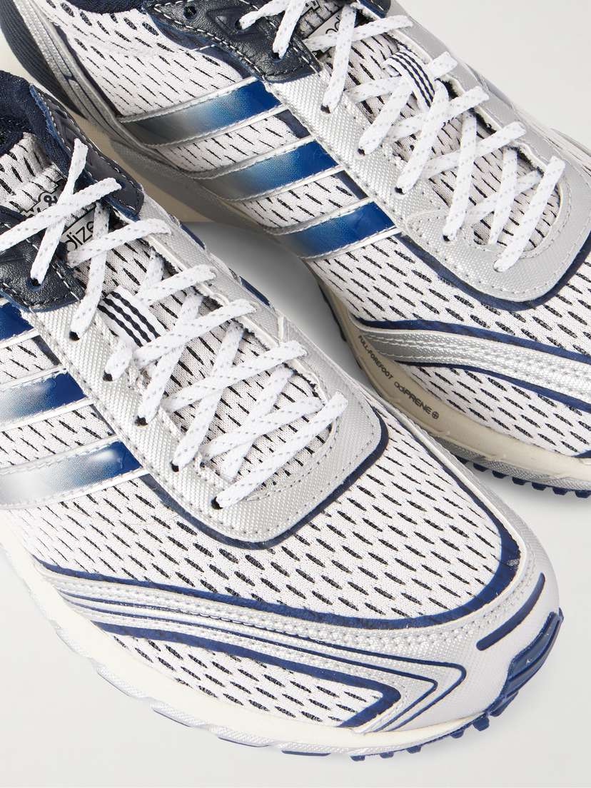 Спортивные и роскошные кроссовки Adizero Adios из резины и кожи с сетчатой отделкой Adidas Originals, синий — фото 4