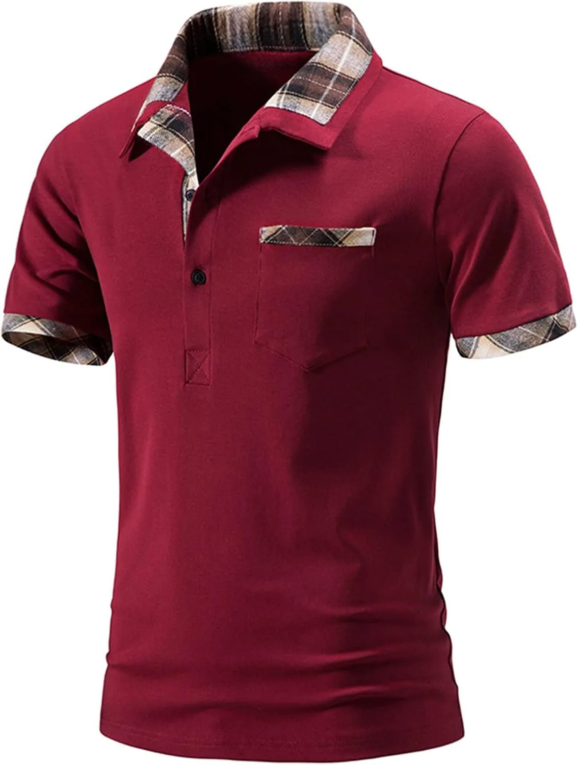 Мужская рубашка с коротким рукавом Color Block Golf Top Classic Button Plaid Basic Casual Wrinkle Free — фото 2