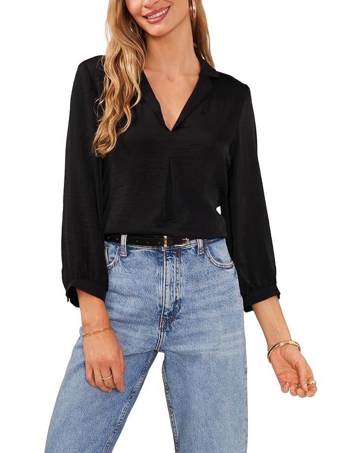 

Рубашка Vince Camuto Collared Long Sleeve Blouse With Shirtale, цвет Rich Black