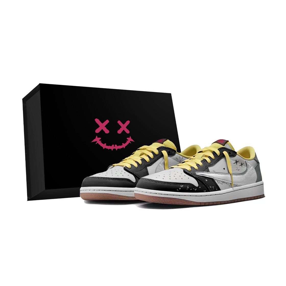 Баскетбольные кроссовки Travis Scott X Air 1 Vintage, унисекс, низкие, черные/серые/желтые Jordan, Gray
