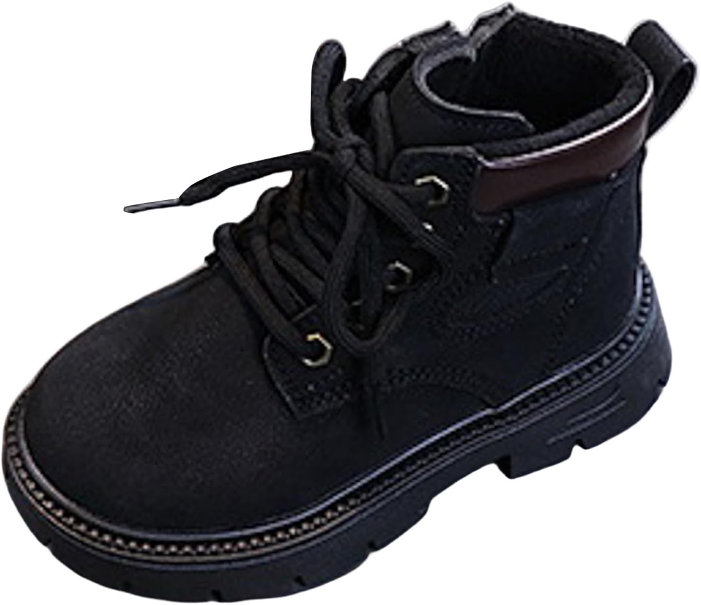 

Детские зимние ботинки IWIHMIV для девочек и мальчиков с боковой молнией, шнуровкой, повседневные плоские короткие ботинки, нескользящие теплые ботиночки, Black