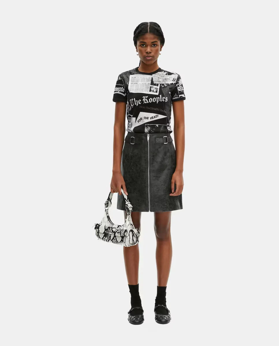 

Короткая кожаная юбка с центральной молнией The Kooples, черный