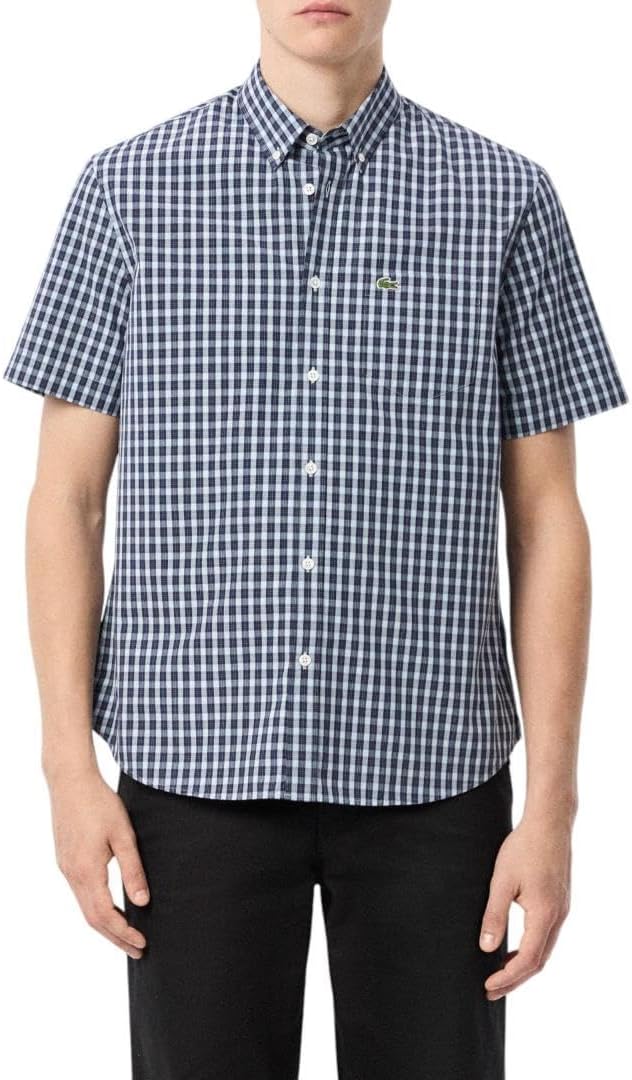 

Lacoste мужская рубашка с коротким рукавом, клетка, regular fit, из коллекции Core Collection, Navy Blue Check