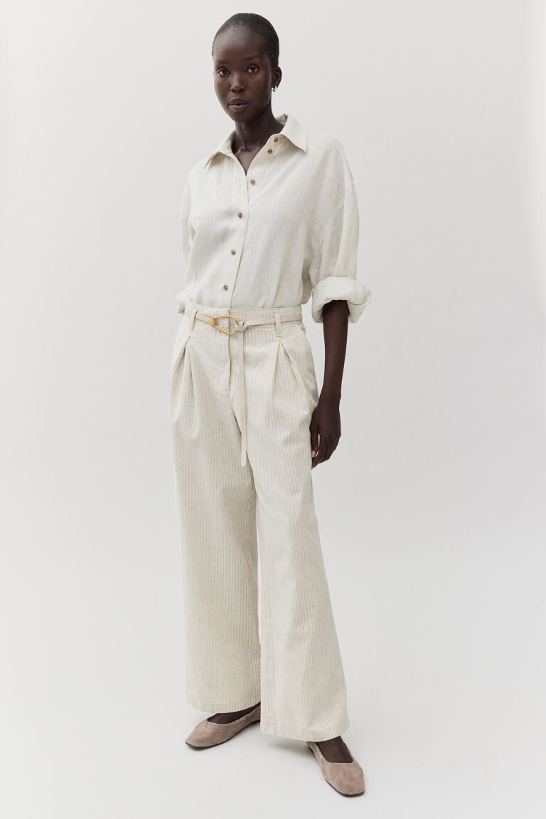 

Широкие брюки из смеси льна H&M, белый