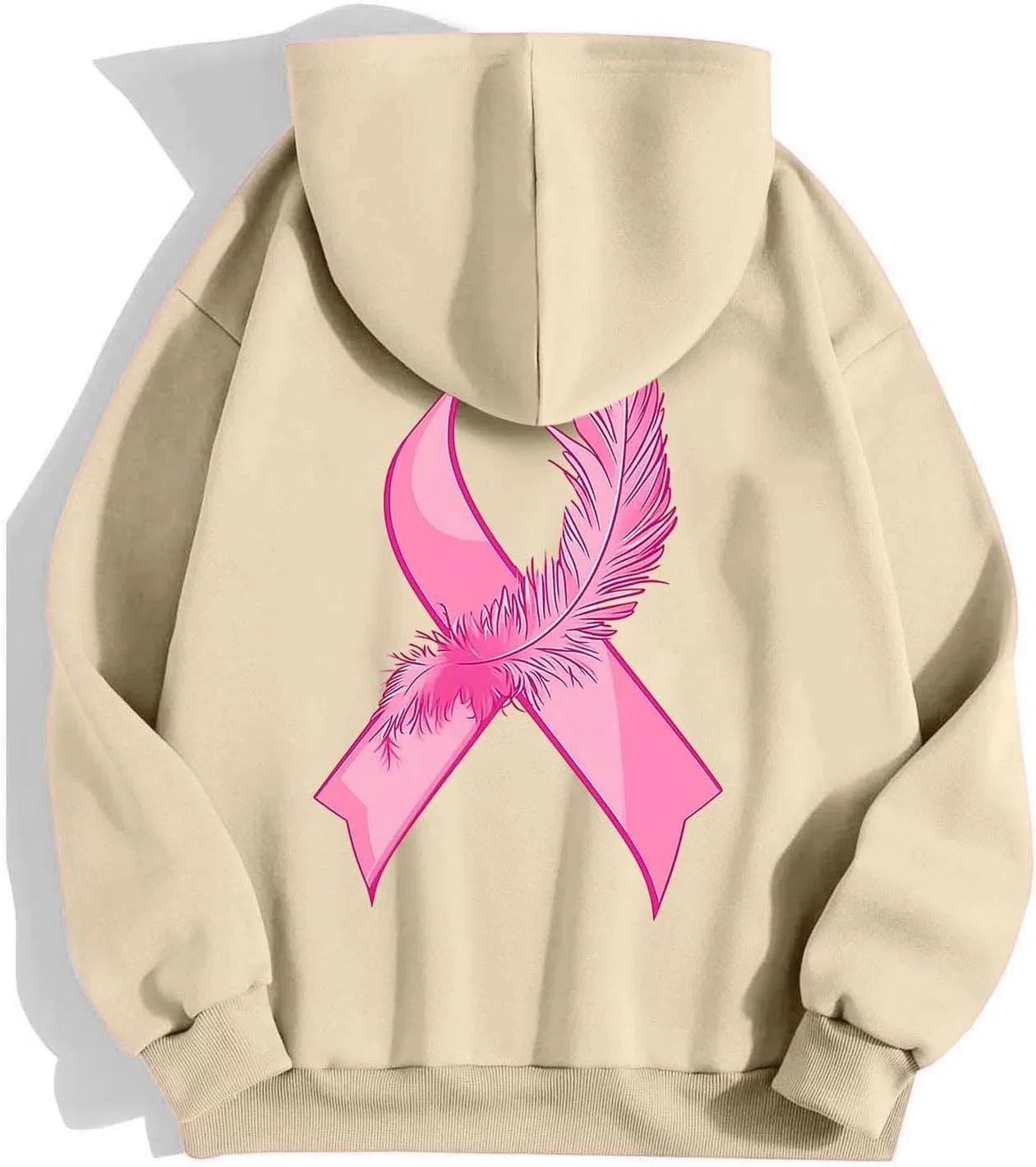 Женская худи с принтом, бренд Breast Cancer, на молнии, бежевый — фото 4
