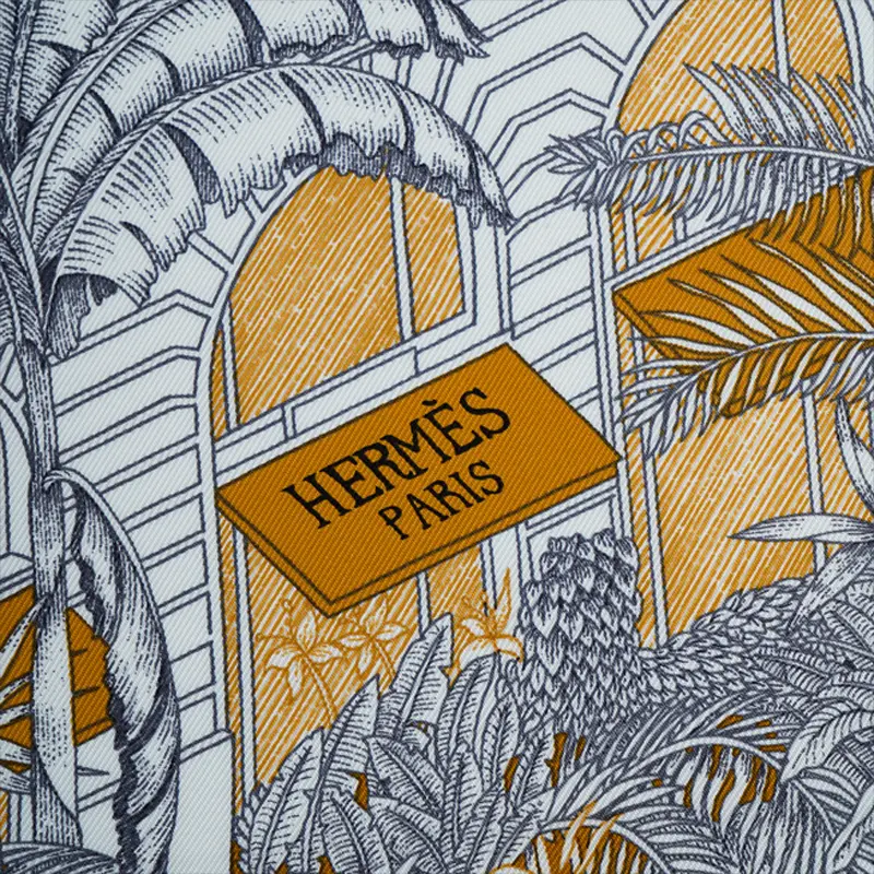 Шёлковый шарф HERMES для женщин тёмно-коричневый/белый/карамельный — фото 3