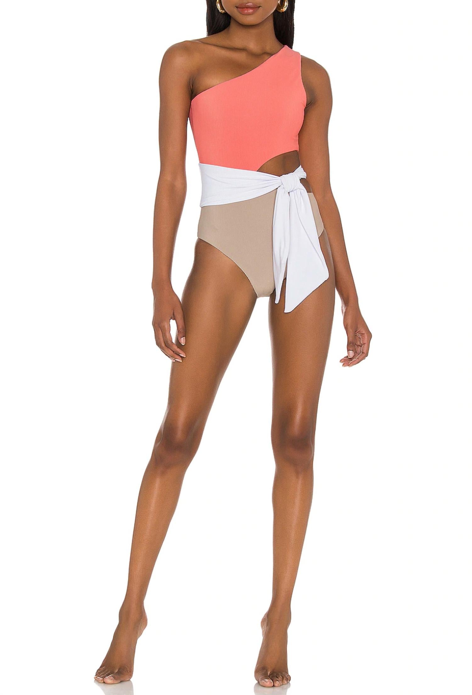 

Carlie цельный женский купальник в цвете Coral Colorblock Beach Riot