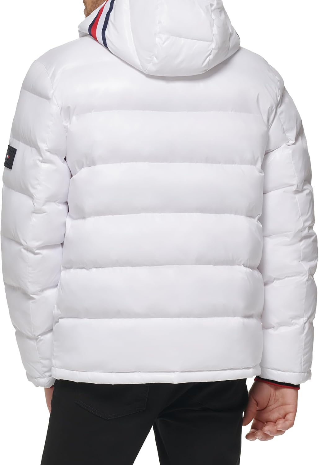 Мужская блестящая стеганая куртка Tommy Hilfiger Mens с логотипом средней толщины, White — фото 4