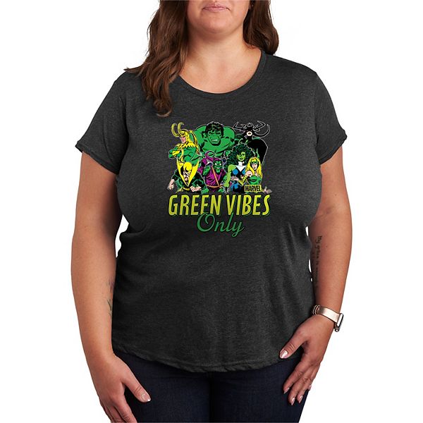 

Футболка с принтом Green Vibes Only, plus size Marvel, Heather Charcoal, Черный, Футболка с принтом Green Vibes Only, plus size Marvel, Heather Charcoal