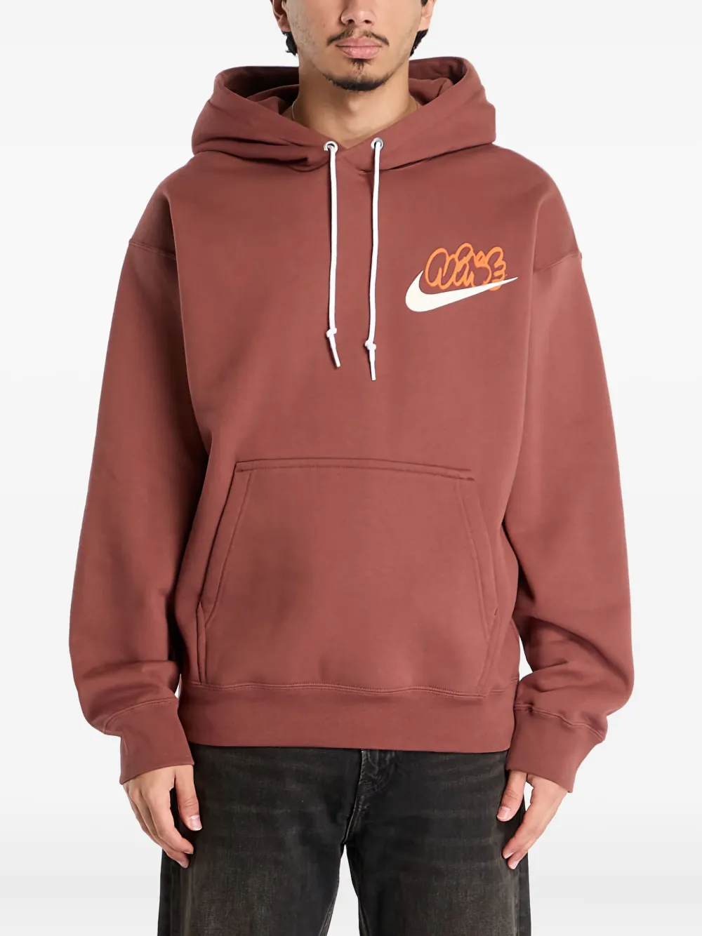 Флисовый худи Solo Swoosh Nike, коричневый — фото 3