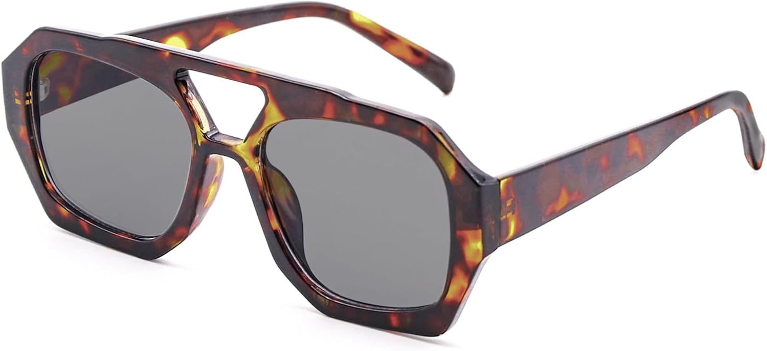 

Солнцезащитные очки LJCZKA в стиле ретро, ​​квадратные, для женщин и мужчин, модные, с шестиугольной толстой оправой и двойной перемычкой, винтажные, Leopard Light Grey