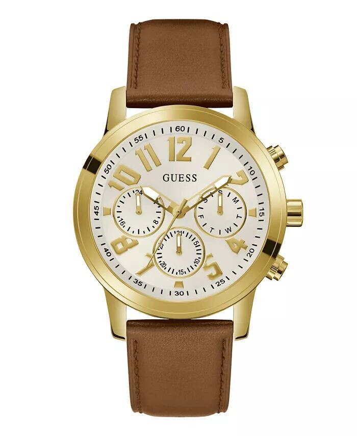 

Мужские аналоговые коричневые часы из натуральной кожи 44 мм GUESS, коричневый